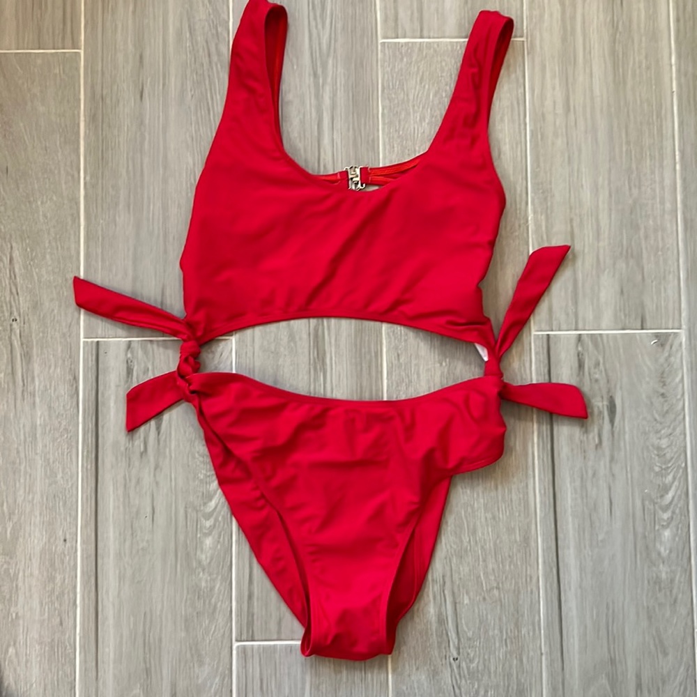 Red cut out bathing suit